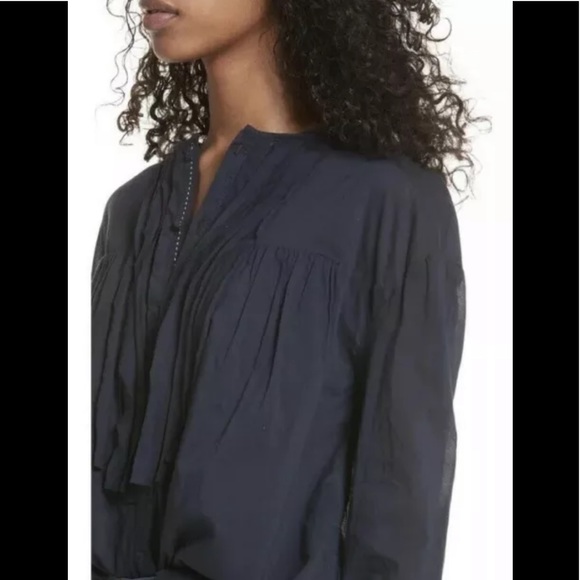 Free people hooded cotton shirt top blouse relaxed fit navy S - Picture 2 of 12